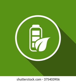 eco friendly battery flat icon with long shadow. vector illustration