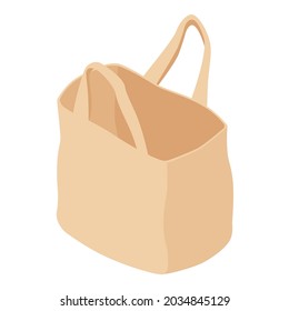 Eco friendly beige colour fashion canvas tote bag isolated on white background. Reusable bag for groceries and shopping. Vector