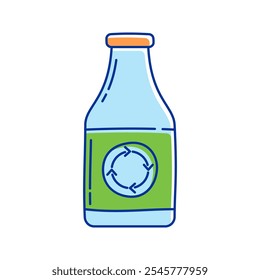 Ilustración de icono de botella ecológica con paleta de colores brillantes en estilo doodle Ideal para diseños de proyectos verdes y de conciencia ambiental.