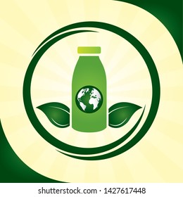 eco friendly bottle recycable world leaves vector illustration