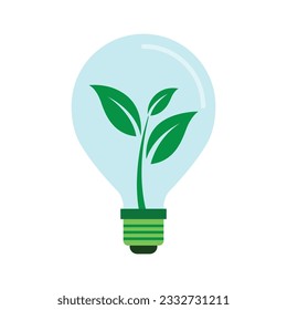 Eco friendly bulb with leaf vector illustration. Energy saving lamp symbol. Green energy concept for company logo.