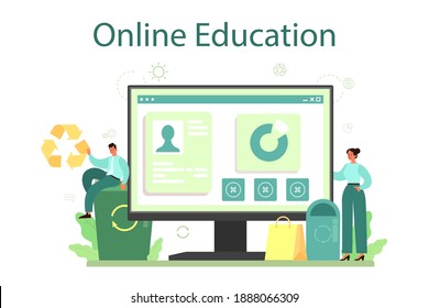 Eco friendly business online service or platform. Green energy and polution free production. Online education. Isolated flat vector illustration