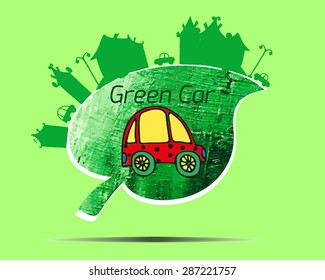 Eco friendly car. Hand drawing painting. Oil painting  background. Vector image.