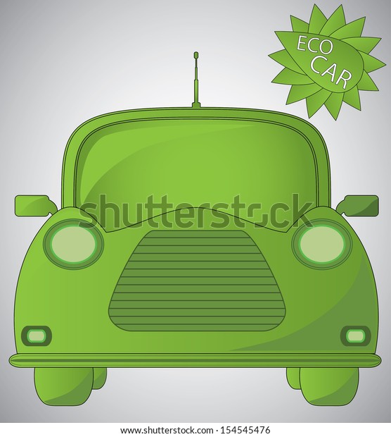 Eco friendly car\
vector illustration. Green energy hybride car vector design. Green\
ecological vehicle with lamp, antenna, mirror, tire. Easy to edit\
vector illustration.  