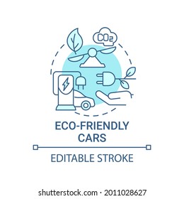Eco friendly cars concept icon  EV benefits abstract idea thin line illustration  Alternative fuel  Intelligent ecological solutions  Vector isolated outline color drawing  Editable stroke