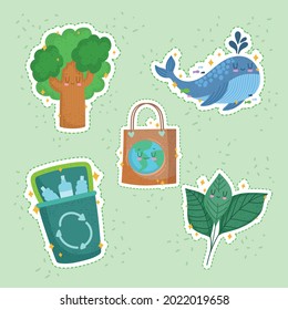 conjunto de stickers de dibujos animados respetuosos con el medio ambiente