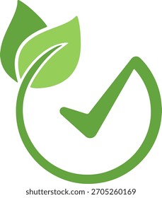 Marca de verificación ecológica e icono de hoja para el medio ambiente verde orgánico