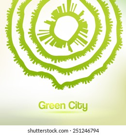 Eco friendly city background. Abstract vector label of green territory. Urban design elements.