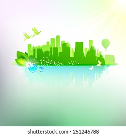 Eco friendly city concept. Abstract vector label of green territory. Urban design banner.