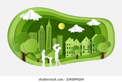 eco friendly city concept. paper cut design.