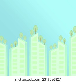 Eco friendly city and smart city landscape with blue sky background - Green cityscape concept - Modern skyscraper town.