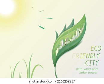 ECO Friendly City with wind and solar power shows the importance of Environmental friendly vector illustration graphic EPS 10