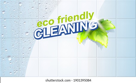 Eco Friendly Cleaning Concept. White Wet Clean Tiles With Realistic Water Drops. Befor And After Vector Illustration. Household, Detergent Or Cleaning Flyer Template