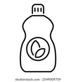 Eco friendly cleaning product bottle line icon, biodegradable wash solution for sustainable cleaning