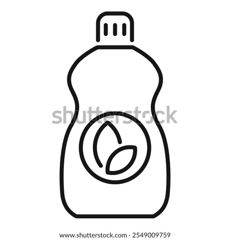 Eco friendly cleaning product bottle line icon, biodegradable wash solution for sustainable cleaning