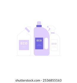 Botellas De Producto De Limpieza Ecológica En Ilustración vectorial Plana Que Simbolizan La Limpieza Sostenible Del Hogar, Aisladas Sobre Fondo Blanco