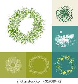 Eco friendly too complex ring elements. Healthy dots abstract vector illustration. Green symbol set. Natural food label elements. 