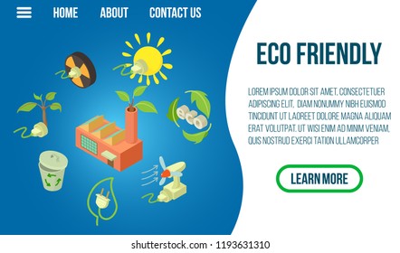 Eco friendly concept banner. Isometric banner of eco friendly vector concept for web, giftcard and postcard