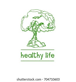 ECO friendly. The concept, design, ecology logo with green Eco Earth and trees. Vector illustration on a white background