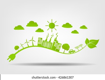 Eco friendly concept, Green city save the world, vector illustration