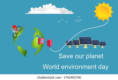 Eco friendly concept. Green globe earth. Vector illustration. Earth day concept. Energy efficiency and alternative energy . Save the earth. Happy Earth Day Poster or Banner Background.