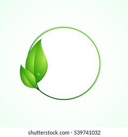 Eco friendly concept, green round frame with leaves, vector illustration