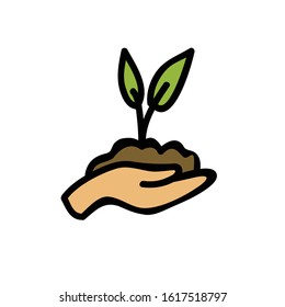 eco friendly concept herb in hand doodle icon, vector illustration