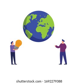 eco friendly concept - man with bulb.Conceptual vector illustration in flat style design.Isolated on background.