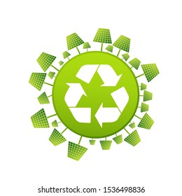 Eco Friendly concept, vector illustration. Solar energy town with electric cars. Earth Day.