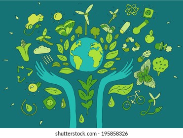 Eco friendly concept vector illustration, hand drawing