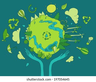 Eco friendly concept vector illustration, hand drawing