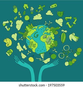 Eco friendly concept vector illustration, hand drawing