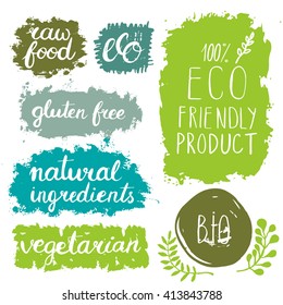 Eco friendly conceptual handwritten phrases for banners, posters, t-shirts, cards, stickers, advertisement. Hand lettered calligraphic design. Brush typography.
