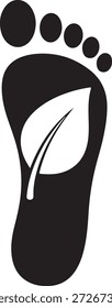 Ilustración conceptual respetuosa con el medio ambiente que representa la huella de carbono y las prácticas de vida verde. Silueta de pie desnudo con recorte natural de la hoja que simboliza la responsabilidad ambiental y la conservación de la tierra. Ideal para proyectos de biología, ecología y sostenibilidad.