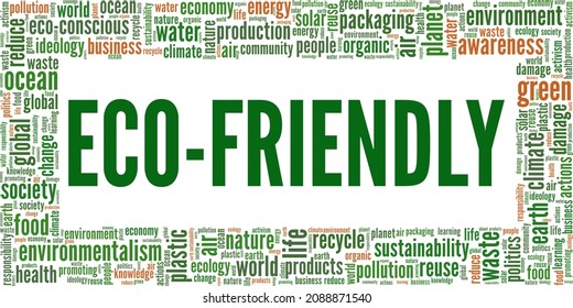 Ilustración vectorial conceptual Eco Friendly nube de palabras aislada en fondo blanco.