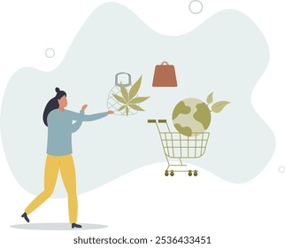 Eco friendly consumer with sustainable shopping habits .flat characters.