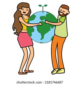 Eco Friendly Couple with Planet Vector  illustration