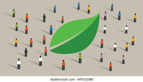 eco friendly crowd green leaf people awareness society concept ecology environment