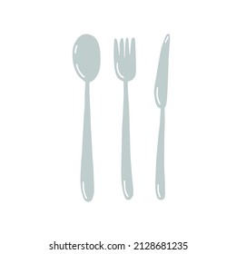 eco friendly cutlery set doodle. Knife, fork, spoon eco kitchen cutlery.