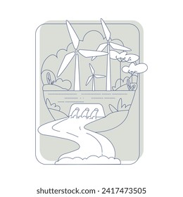 Eco Friendly with Dam and Wind Electricity Generator Vector Illustration
