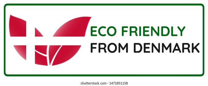 Eco friendly from Denmark badge. Flag in leaves shape. Vector illustration EPS10.