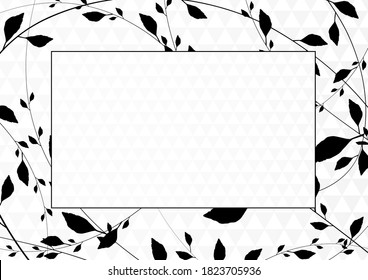 Fondo en blanco con marco de patrón floral negro (borde de hojas). Plantilla de diseño ecológico útil para banner, invitación, vale de regalo