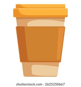 Eco friendly disposable coffee cup with cardboard sleeve and yellow lid, embodying convenience and sustainability in modern beverage consumption