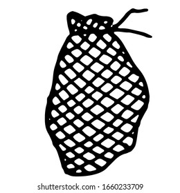 Eco friendly doodle bag isolated on white background. Vector outline illustration. Hand drawn black sign icon or symbol. Decoration element. Zero waste concept.