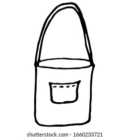 Eco friendly doodle bag isolated on white background. Vector outline illustration. Hand drawn black sign icon or symbol. Decoration element. Zero waste concept.