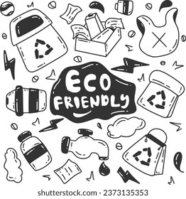 eco friendly doodle illustration collection equipment