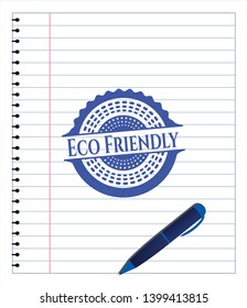 Eco Friendly draw with pen effect. Blue ink. Vector Illustration. Detailed.