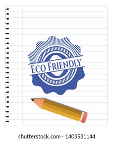 Eco Friendly draw (pen strokes). Blue ink. Vector Illustration. Detailed.