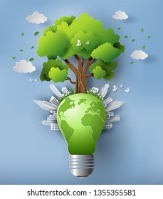 Eco friendly and earth day concept, paper art and craft style, flat-style vector illustration.