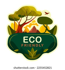 Eco Friendly Earth Day Illustrated Label. Vector Illustration